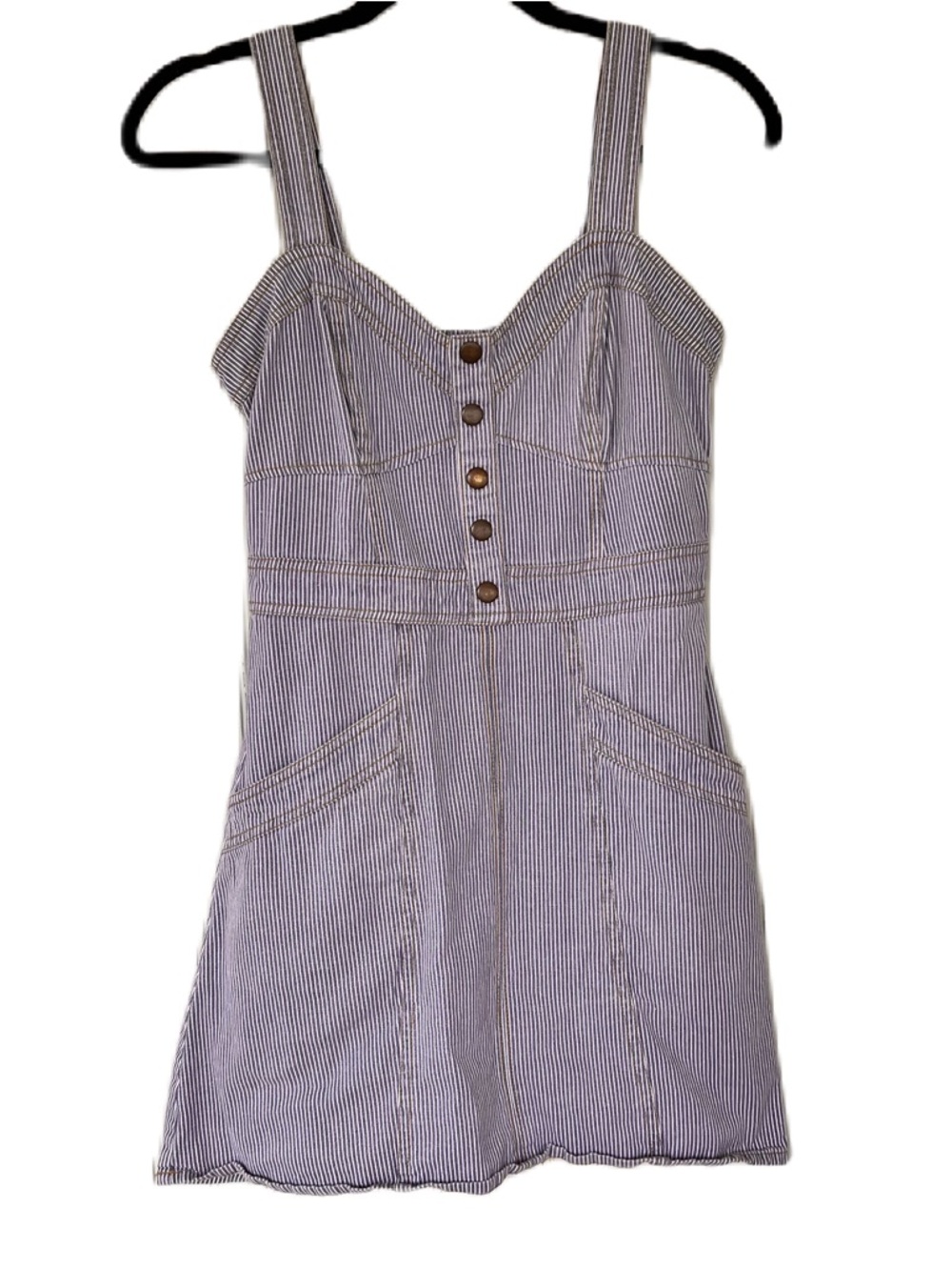Y2K Jopar Pinstripe Light Blue Denim Mini Dress with Front Pockets Sz M